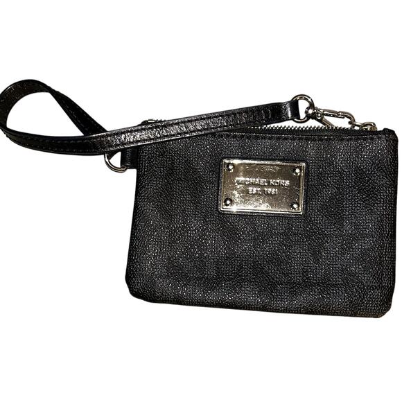 Michael Kors Signature Jet Set Travel Small Black Leather Wristlet - Picture 1 of 10